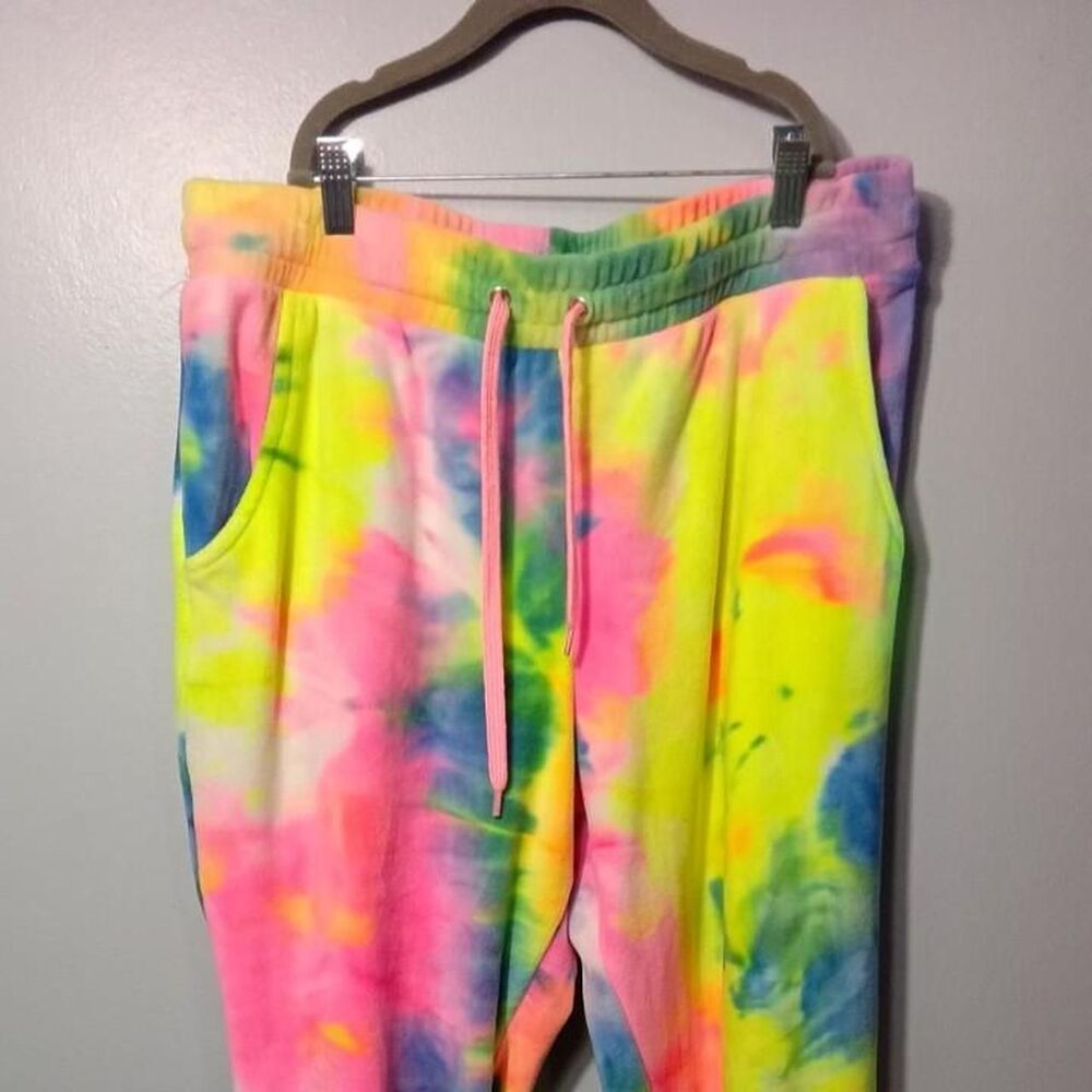 rue21 Bright Neon Plush Fleece Tie-Dye Joggers - Size L